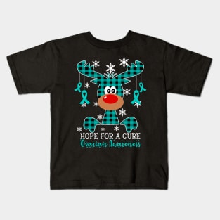 Reindeer Hope For A Cure Ovarian Awareness Christmas Kids T-Shirt